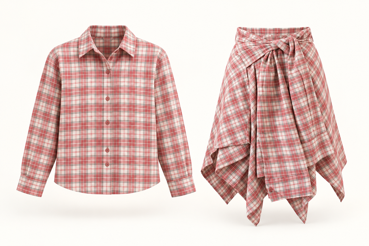 Plaid Shirt & Assymetric Skirt Set