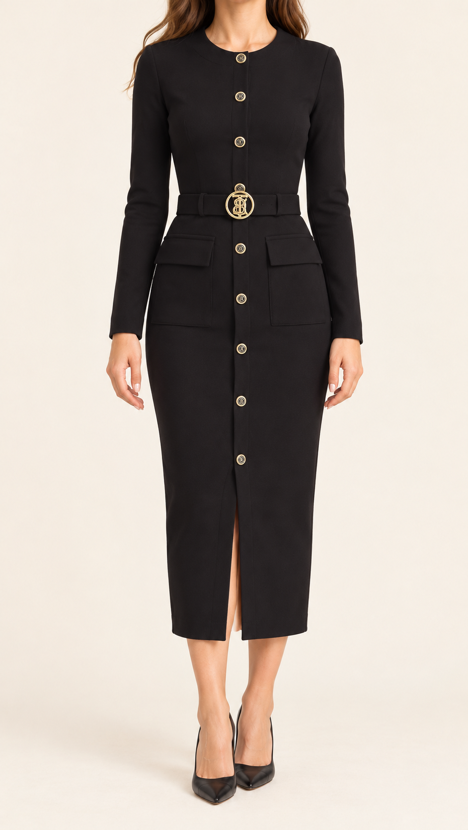 Black Belted Midi Dress