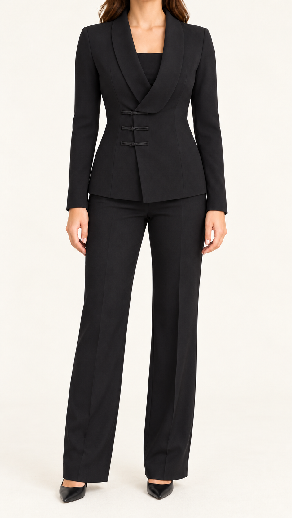 Black Knot-Fastening Trouser Set