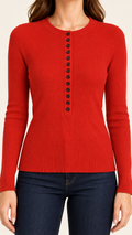 Red Button-Detail Knit Top