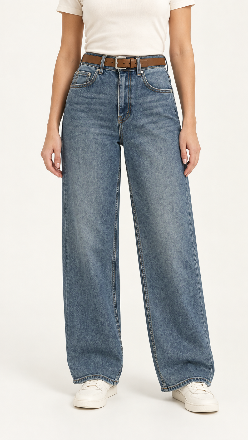 Washed Blue Wide-Leg Jeans