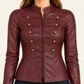 Burgundy Leather Military Jacket