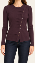 Brown Asymmetric Button Top