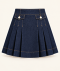Pleated Printed Denim Skirt