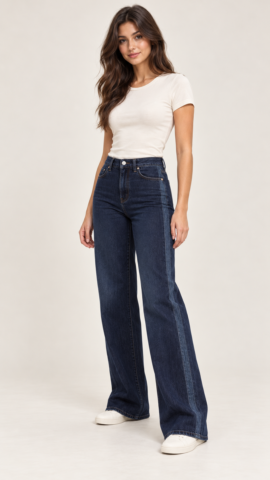 Dark Indigo Wide-Leg Jeans with Tonal Side Detail