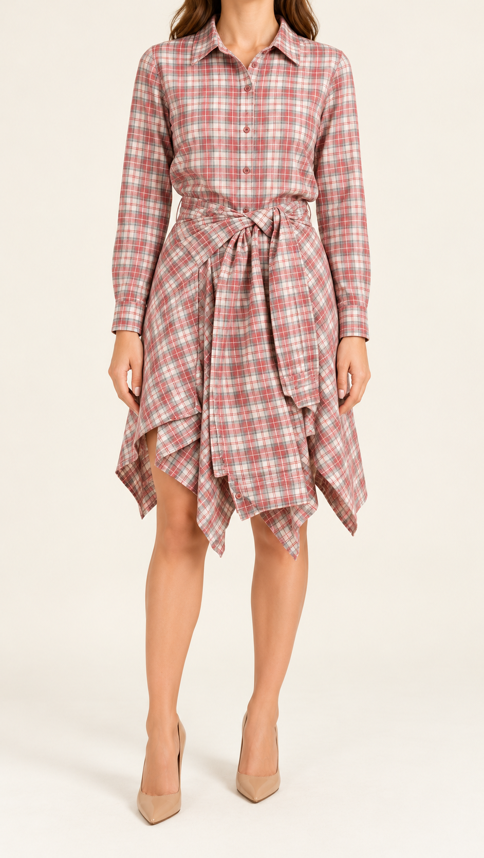 Plaid Shirt & Assymetric Skirt Set