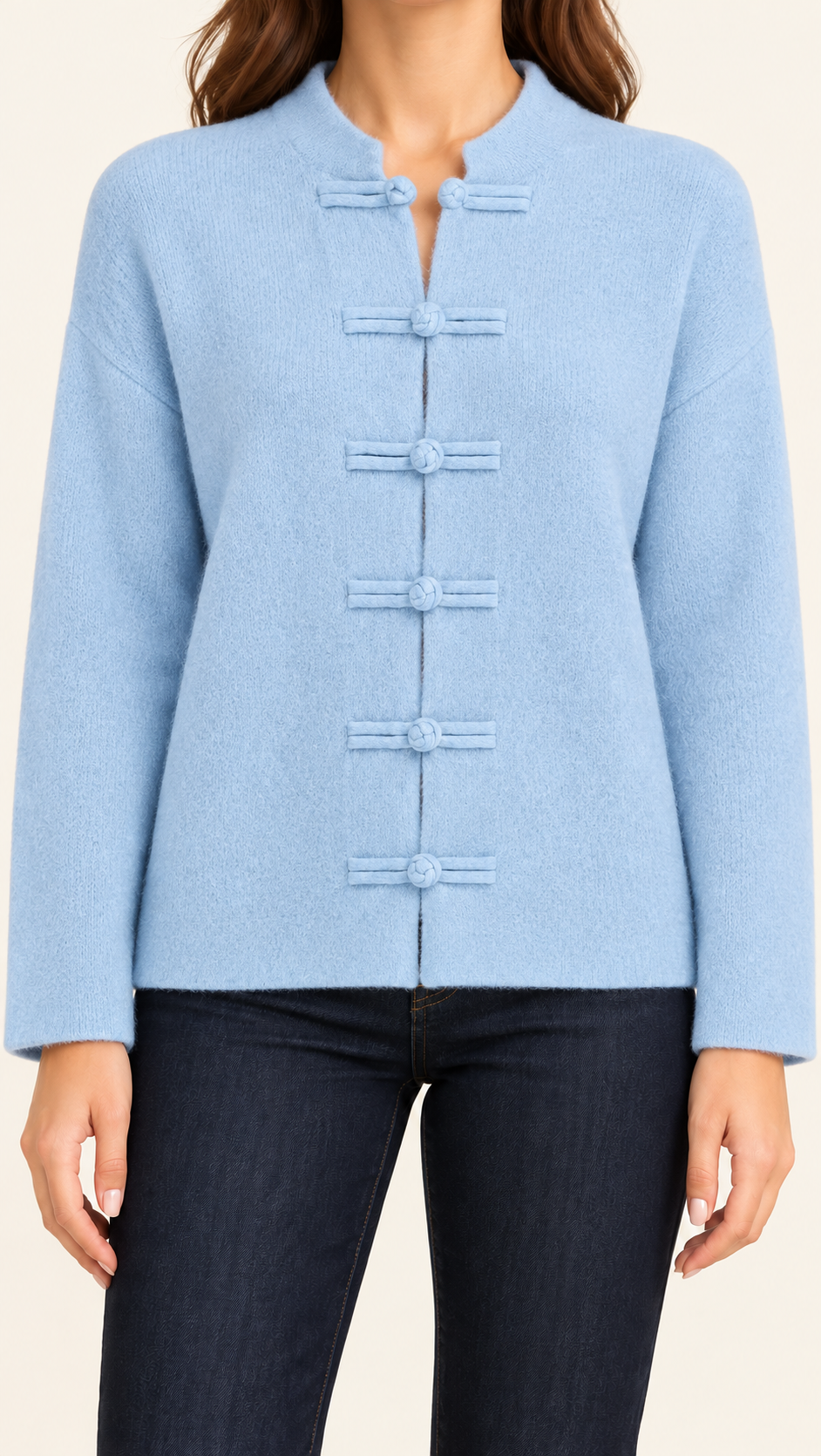 Knot-Fastening Knit Cardigan