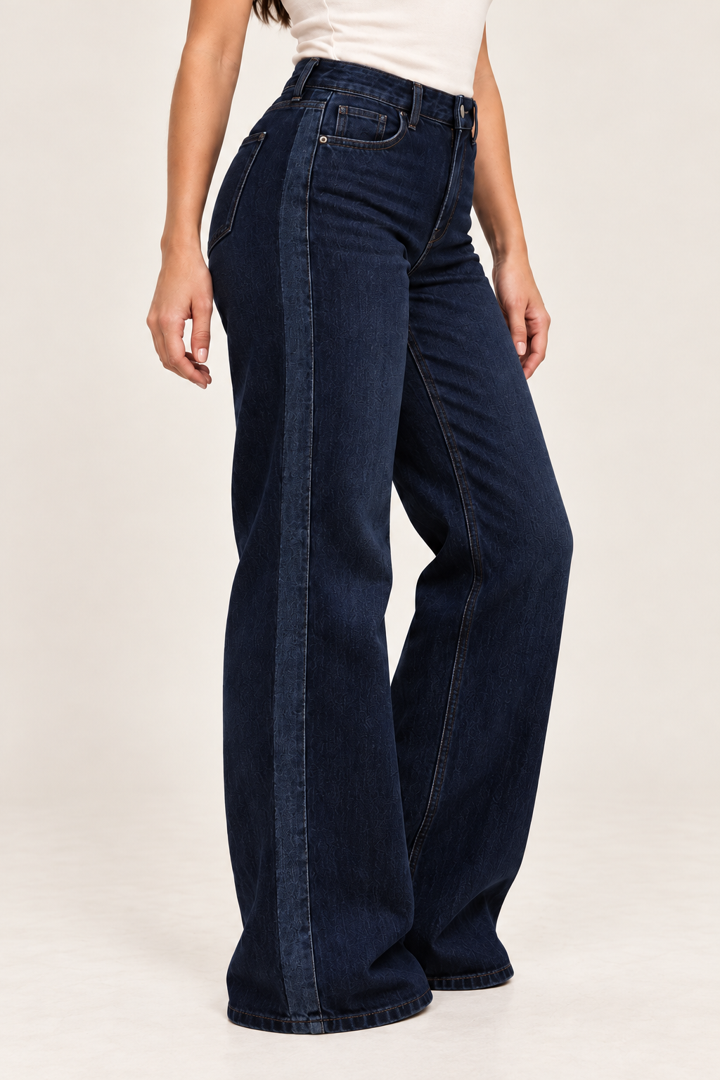 Dark Indigo Wide-Leg Jeans with Tonal Side Detail