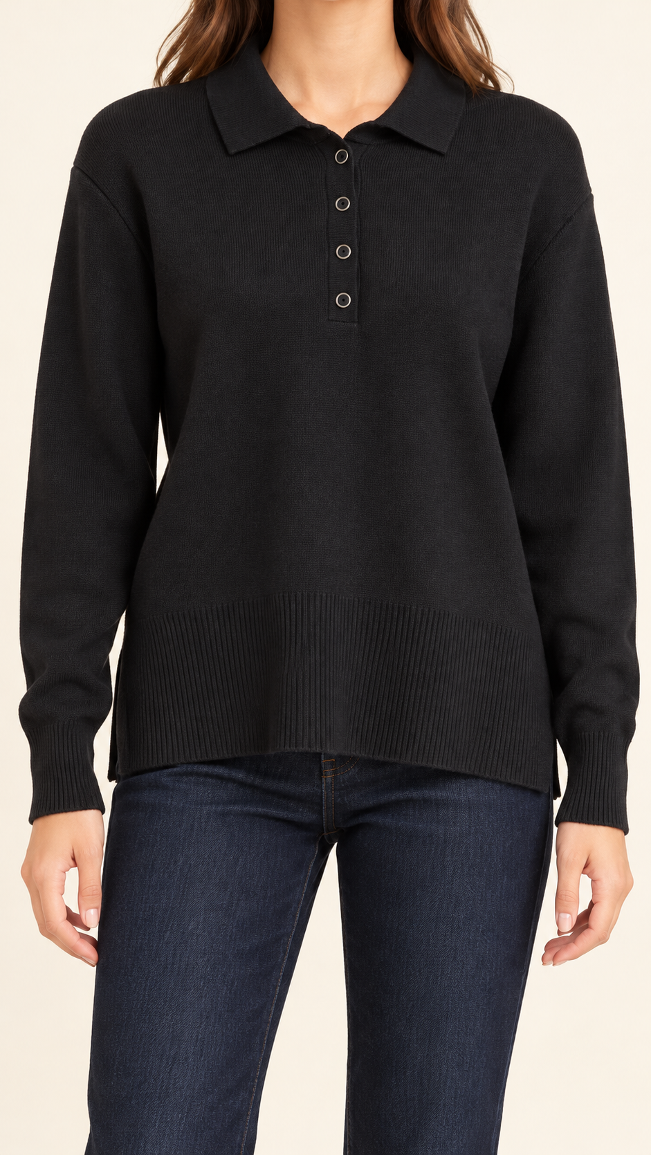 Black Knit Polo Sweater