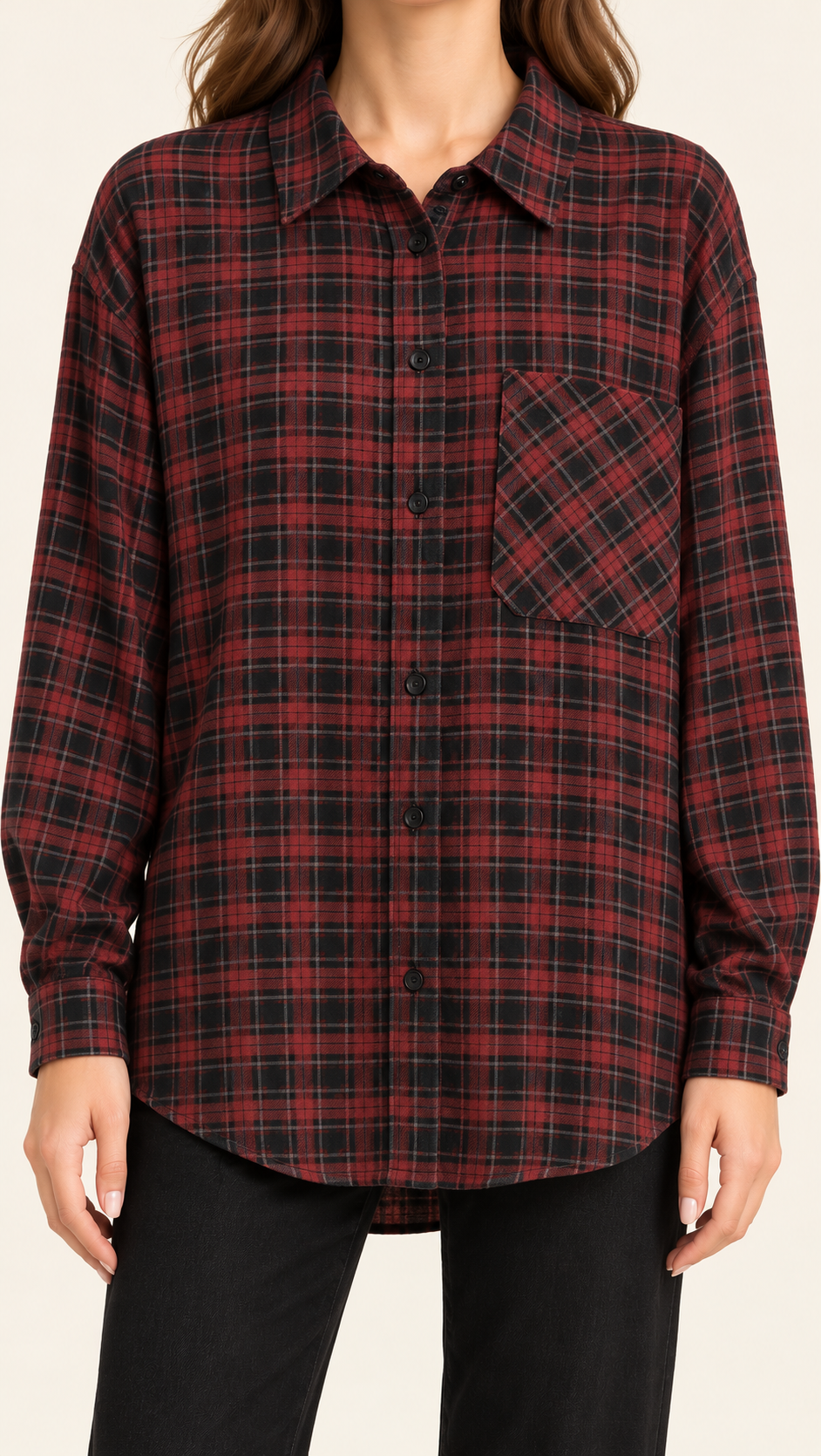 Oversized Red Plaid Shirt
