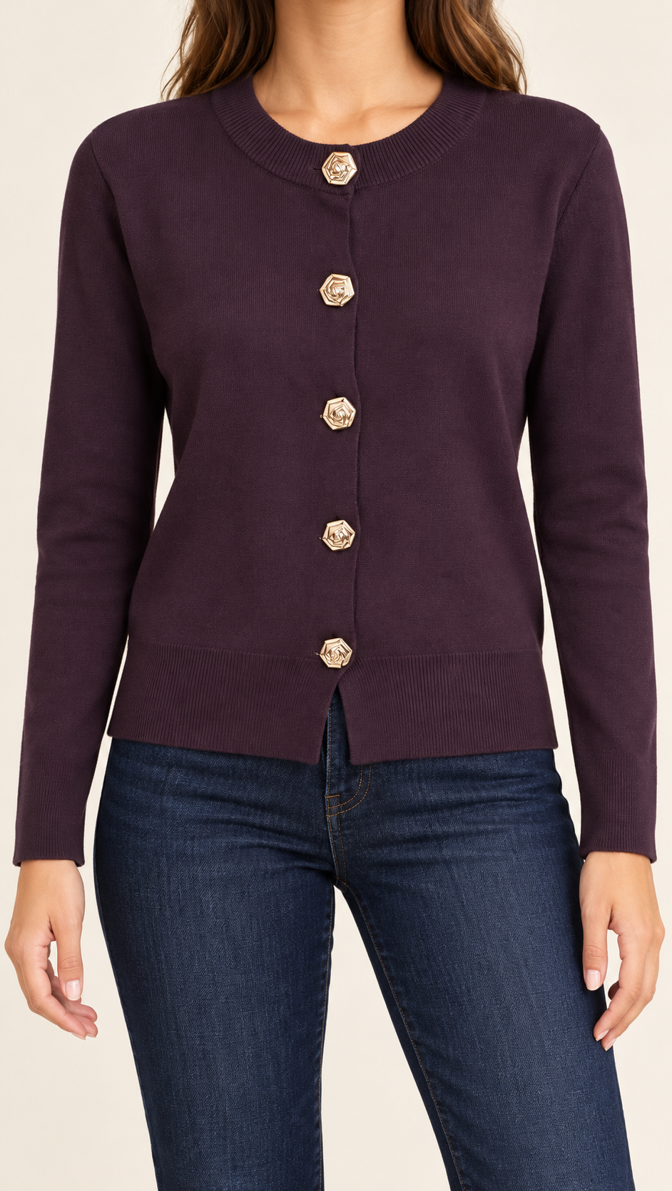 Brown Statement-Button Cardigan