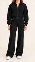 Black Zip-Front Trouser Set