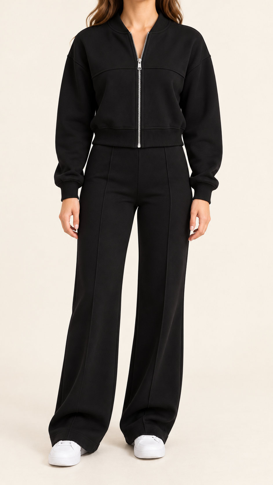 Black Zip-Front Trouser Set