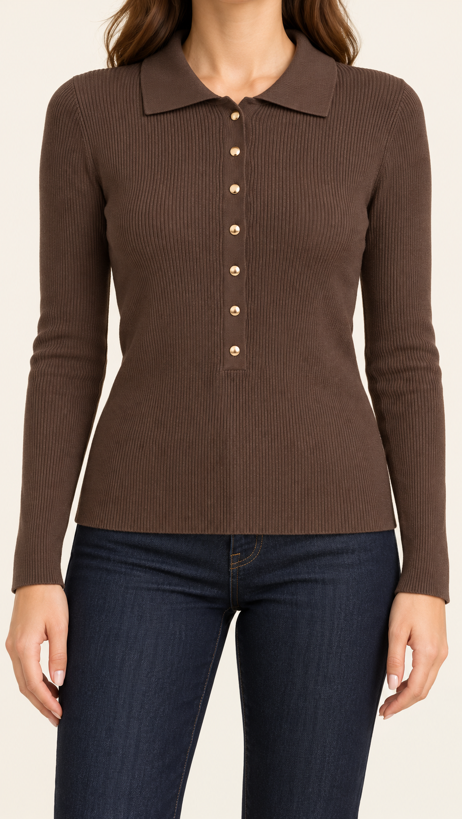Chocolate Ribbed Polo Top