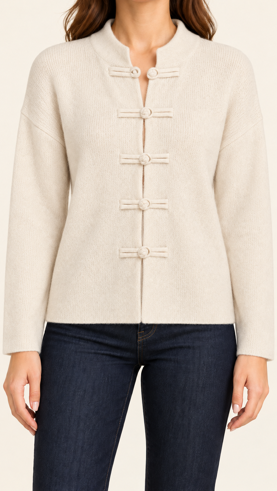 Knot-Fastening Knit Cardigan